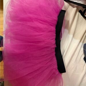Bright Fuchsia Tulle Mini Skirt with Black Waistband